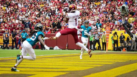 NFL game action between the Commanders and the Jacksonville Jaguars