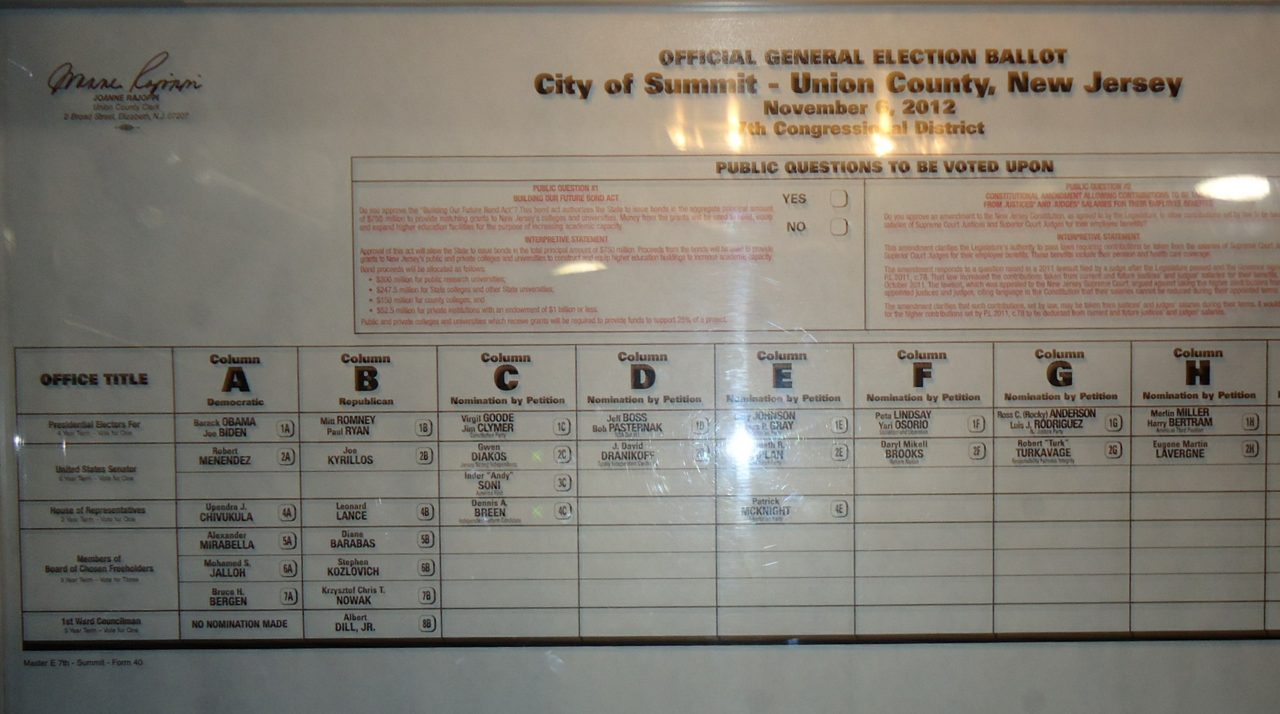 United States general election voting booth ballot 2012