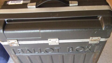 A ballot box used for collecting votes in US elections